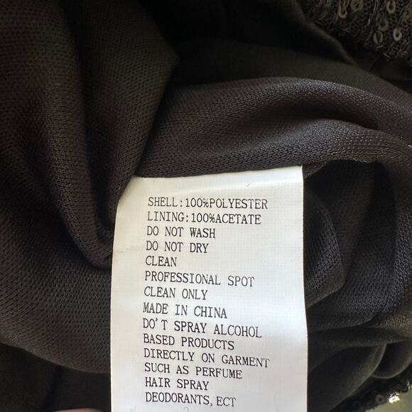 Mac Duggal One Shoulder Sequin Mini Dress Sheer Bustier Side Drape Black 20686 - Picture 10 of 16